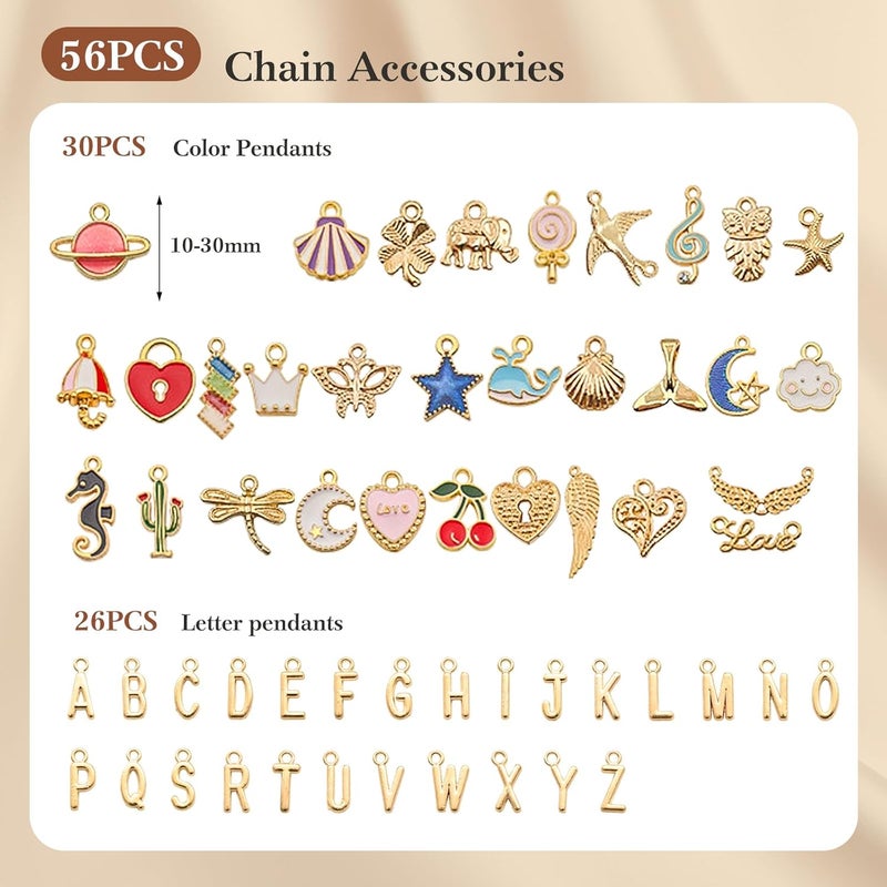 Ecoofor 18K Gold Chain for Jewelry Making – Stainless Steel Paperclip Chain, 16.6 Feet DIY Bracelet Necklace Kit with 100 Jump Rings, 50 Clasps, 26 Letter Pendants & 30 Colorful Charms - Image 4